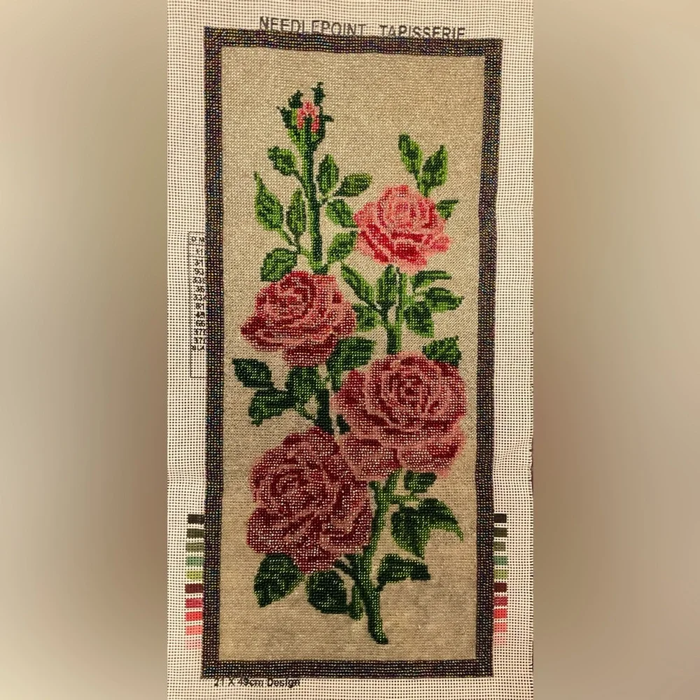 🌸 Fully Beaded Floral Needlepoint Tapestry Canvas
